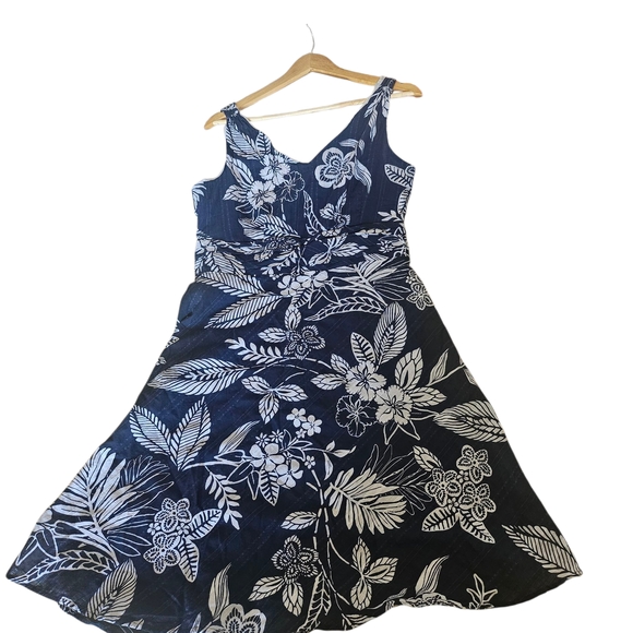 Amanda Lane Blue & White Floral Flare Sleeveless Cotton Midi Dress, Size 12 - Picture 5 of 8